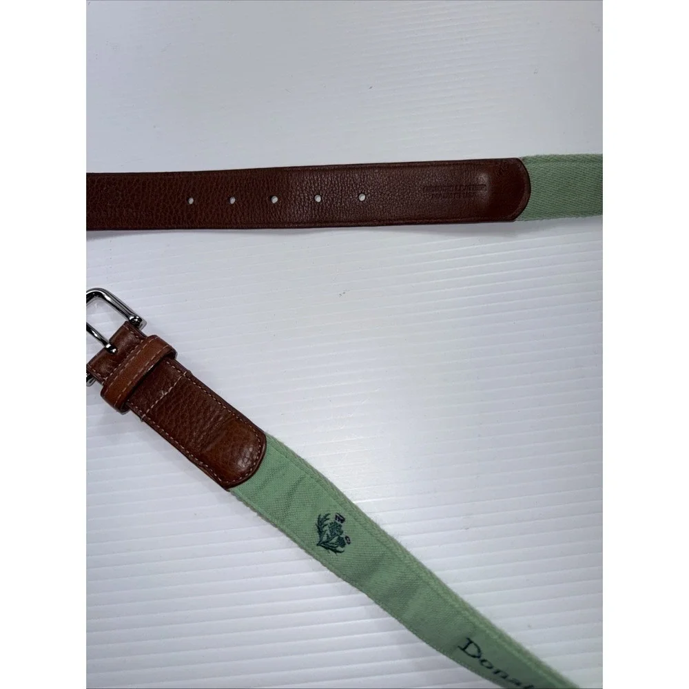 Donald Ross Green Brown Leather Canvas  Belt 34